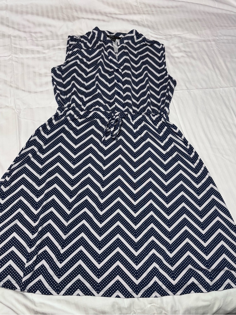 Robert Louis Navy and White Chevron Drawstring Mini Dress